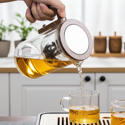 Elegant Glass Teapot with Wooden Handle
