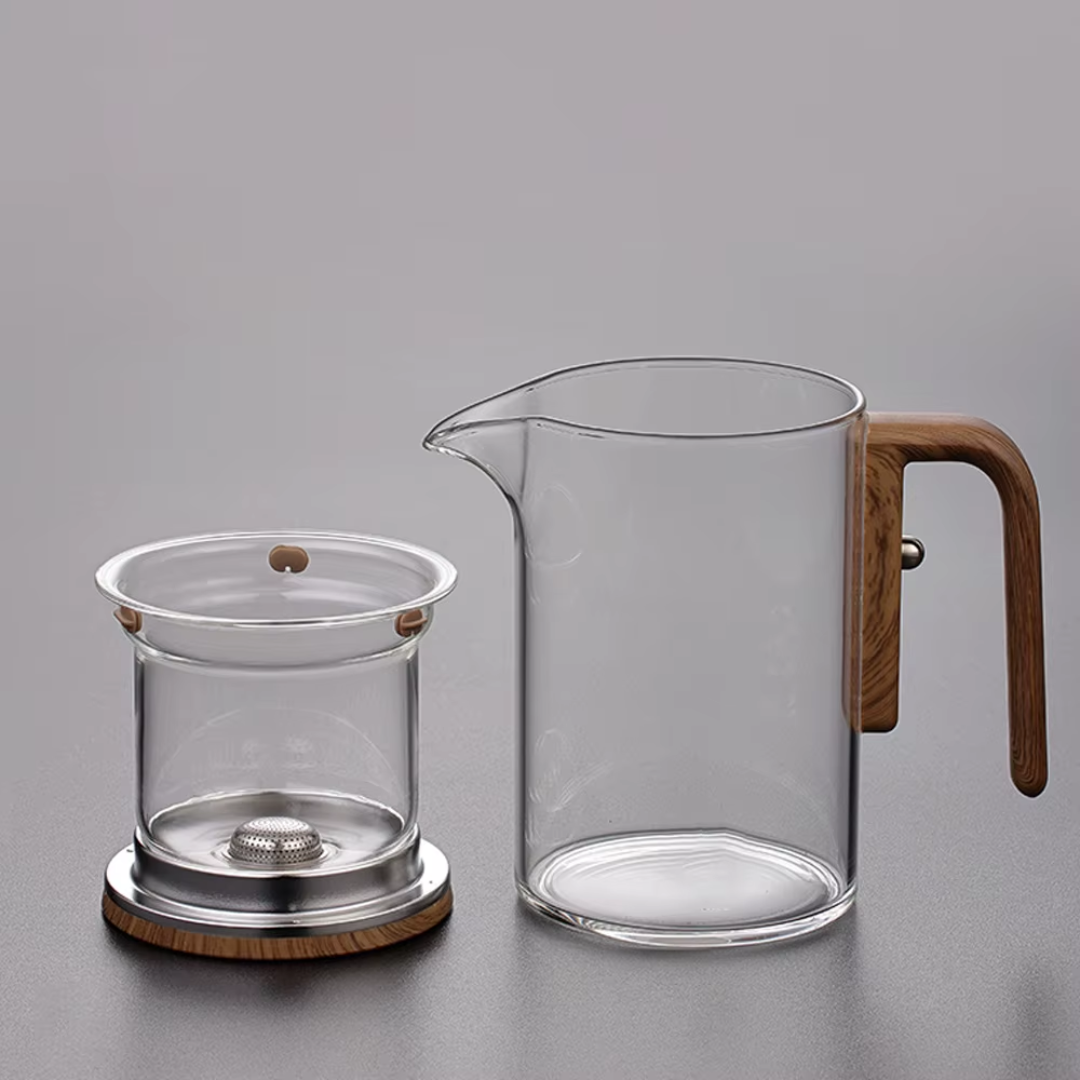 Elegant Glass Teapot with Wooden Handle