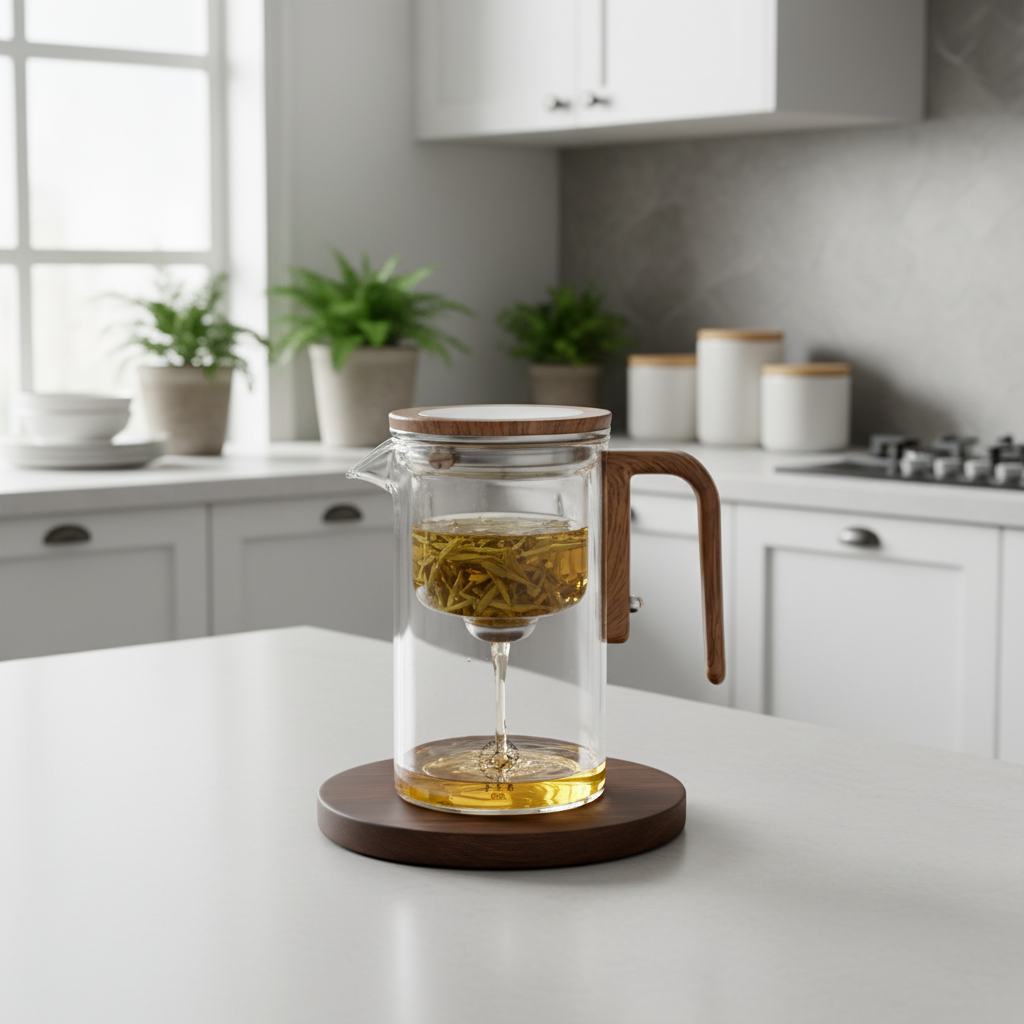 Elegant Glass Teapot with Wooden Handle
