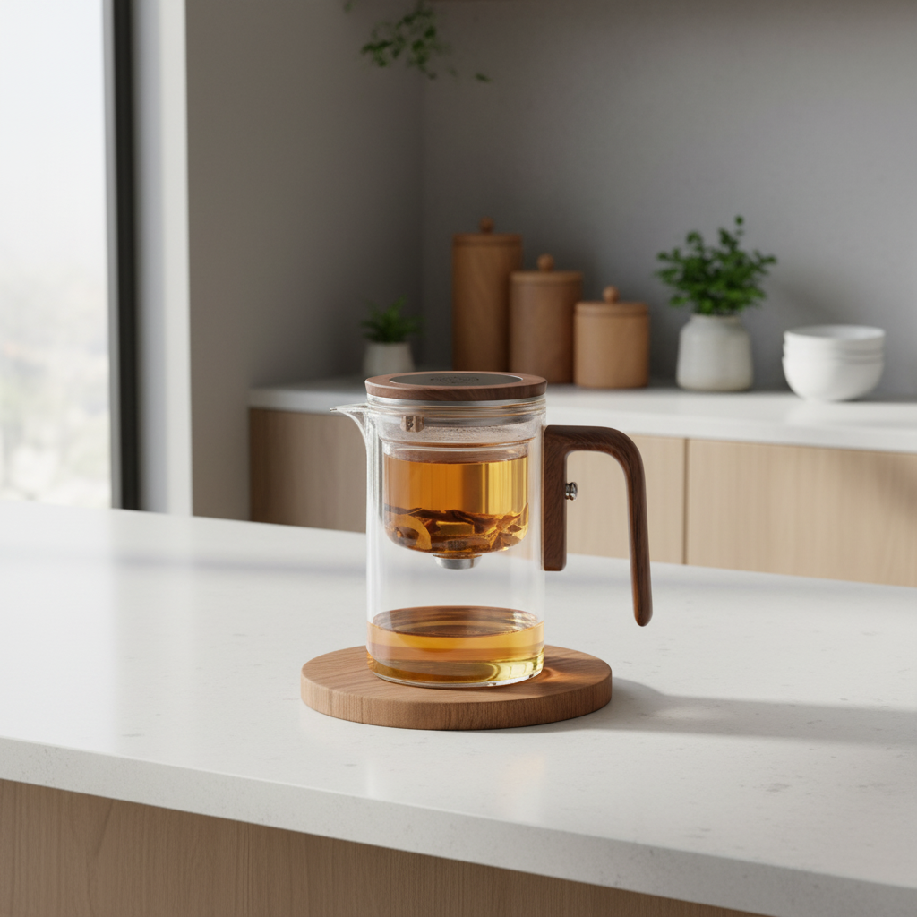 Elegant Glass Teapot with Wooden Handle